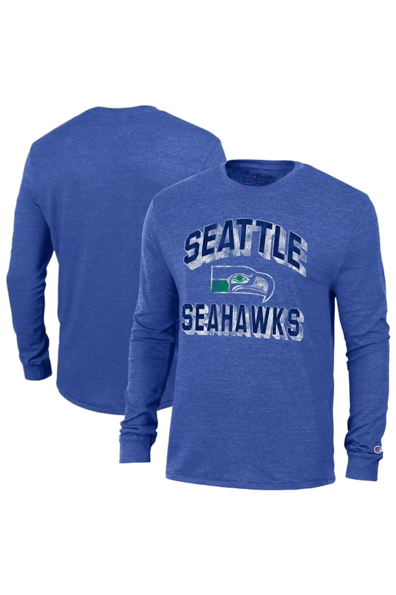 Men's Champion Heather Royal Seattle Seahawks Ultimate Tri-Blend Long Sleeve T-Shirt