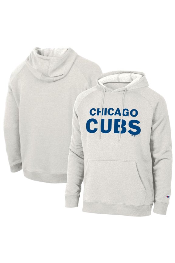 Men's Champion Heathered Core Ultra Light Grey Chicago Cubs Triumph Tri-Blend Raglan Hoodie