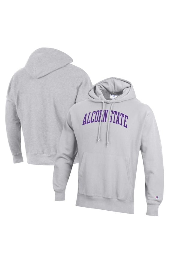 Men's Champion Heathered Gray Alcorn State Braves Reverse Weave Fleece Pullover Hoodie
