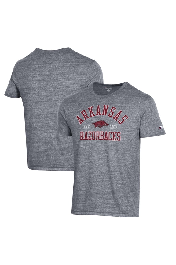 Men's Champion Heathered Gray Arkansas Razorbacks Ultimate Tri-Blend T-Shirt