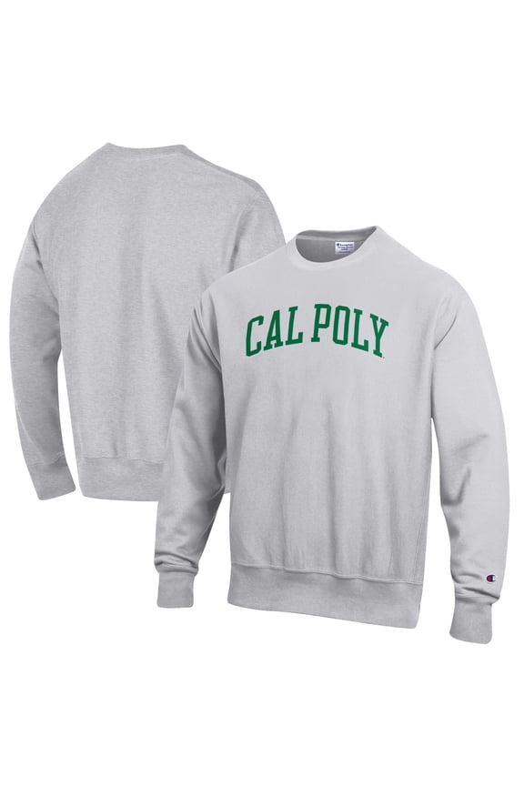 Men's Champion Heathered Gray Cal Poly Mustangs Reverse Weave Fleece Crewneck Sweatshirt