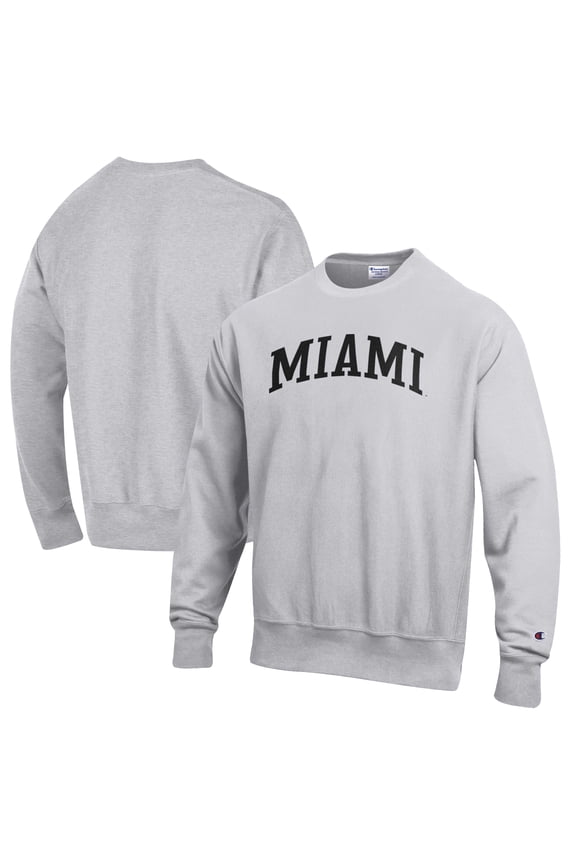 Men's Champion Heathered Gray Miami University RedHawks Reverse Weave Fleece Crewneck Sweatshirt