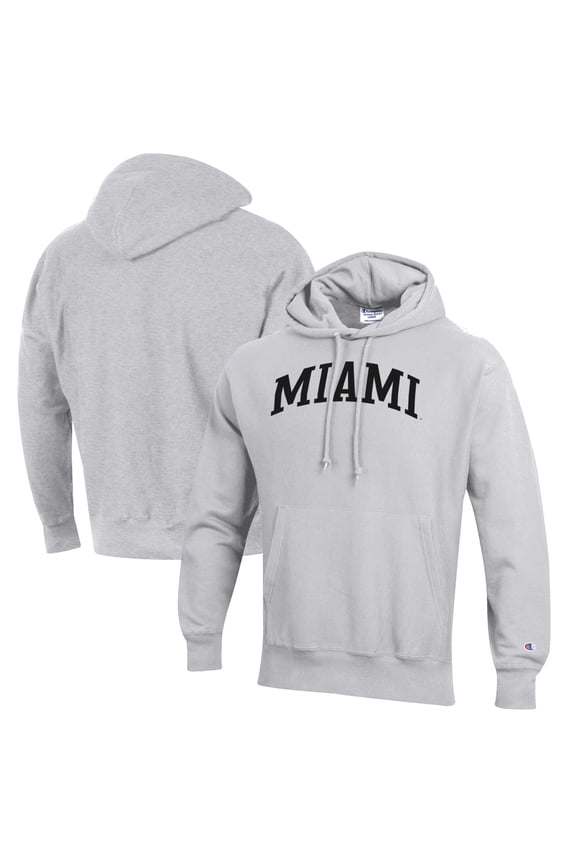 Men's Champion Heathered Gray Miami University RedHawks Reverse Weave Fleece Pullover Hoodie