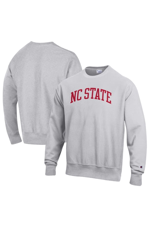 Men's Champion Heathered Gray NC State Wolfpack Reverse Weave Fleece Crewneck Sweatshirt