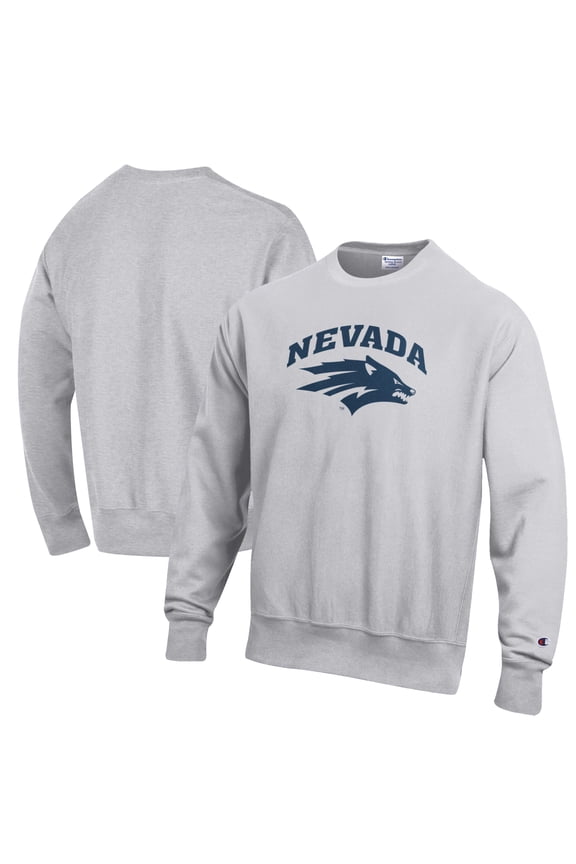 Men's Champion Heathered Gray Nevada Wolf Pack Reverse Weave Fleece Crewneck Sweatshirt