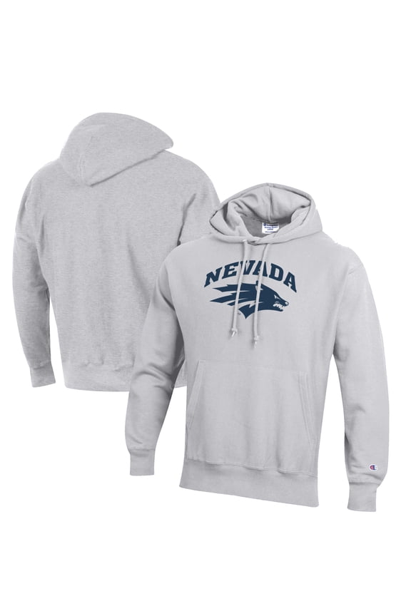 Men's Champion Heathered Gray Nevada Wolf Pack Reverse Weave Fleece Pullover Hoodie