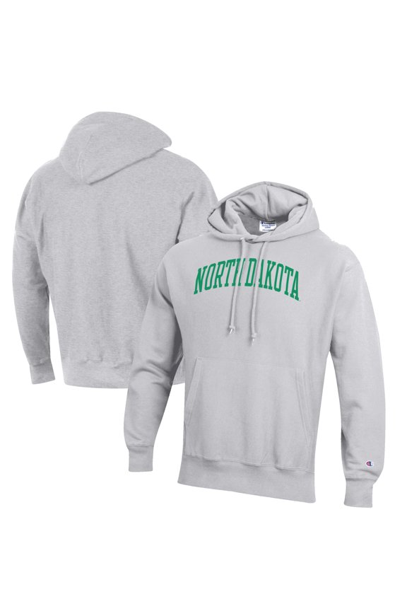 Men's Champion Heathered Gray North Dakota Reverse Weave Fleece Pullover Hoodie