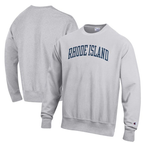 Men's Champion Heathered Gray Rhode Island Rams Reverse Weave Fleece Crewneck Sweatshirt