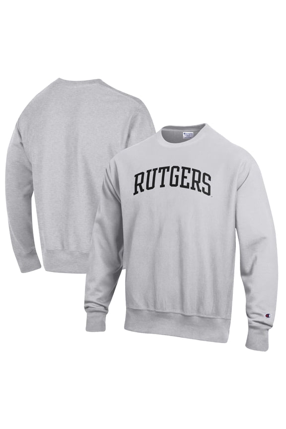 Men's Champion Heathered Gray Rutgers Scarlet Knights Reverse Weave Fleece Crewneck Sweatshirt
