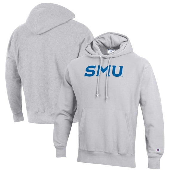 Men's Champion Heathered Gray SMU Mustangs Reverse Weave Fleece Pullover Hoodie