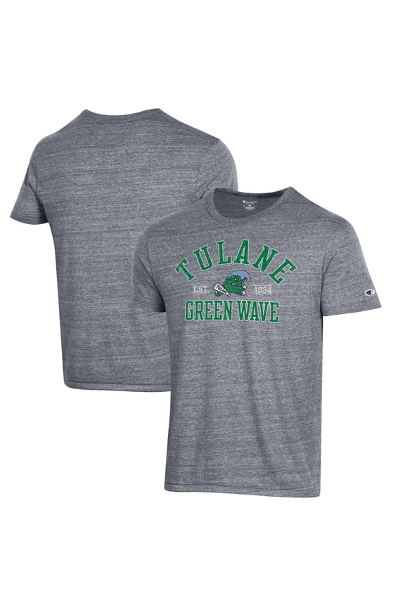 Men's Champion Heathered Gray Tulane Green Wave Ultimate Tri-Blend T-Shirt