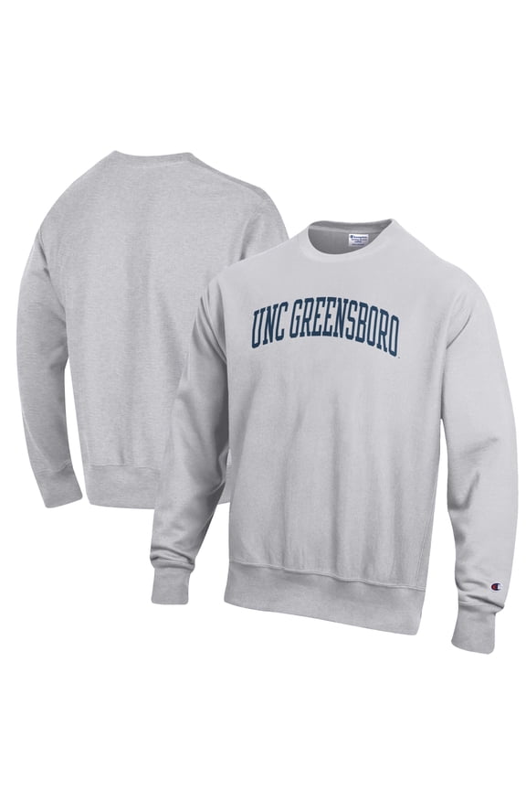 Men's Champion Heathered Gray UNCG Spartans Reverse Weave Fleece Crewneck Sweatshirt