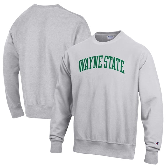 Men's Champion Heathered Gray Wayne State Warriors Reverse Weave Fleece Crewneck Sweatshirt