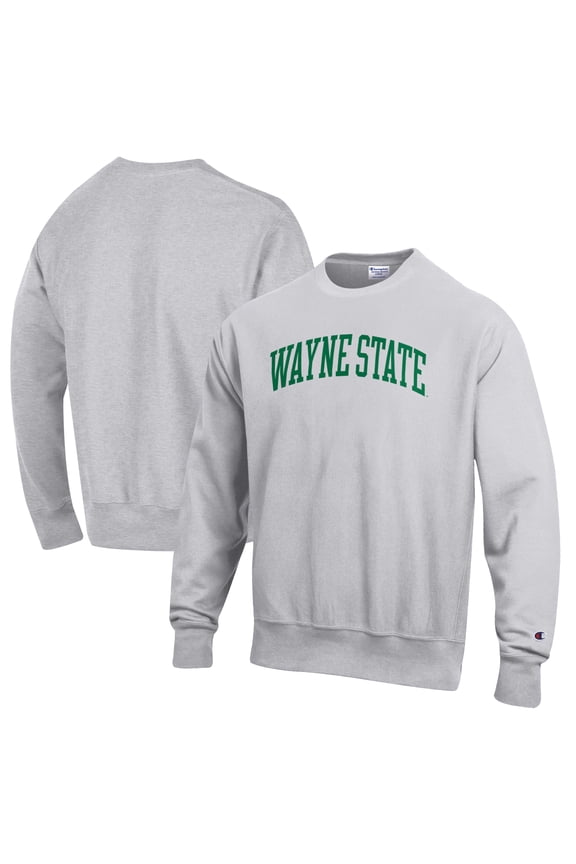 Men's Champion Heathered Gray Wayne State Warriors Reverse Weave Fleece Crewneck Sweatshirt