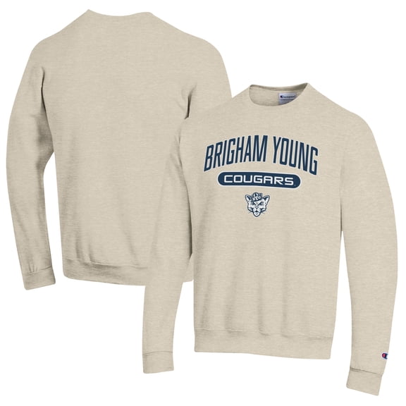 Men's Champion Heathered Oatmeal BYU Cougars Eco Powerblend Crewneck Sweatshirt