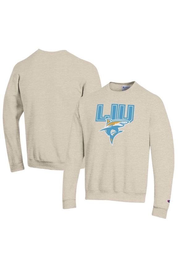 Men's Champion Heathered Oatmeal LIU Sharks Eco Powerblend Crewneck Sweatshirt