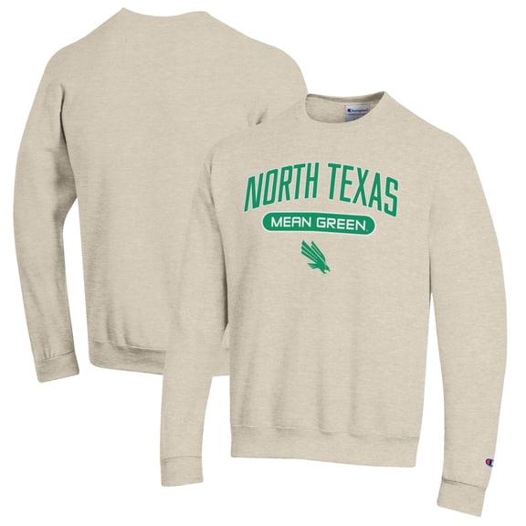 Men's Champion Heathered Oatmeal North Texas Mean Green Eco Powerblend Crewneck Sweatshirt