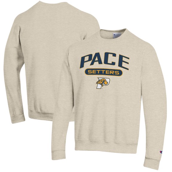 Men's Champion Oatmeal Pace University Setters Powerblend Sweatshirt