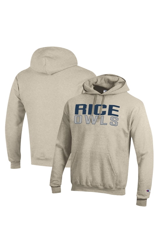 Men's Champion Heathered Oatmeal Rice Owls Eco Powerblend Pullover Hoodie