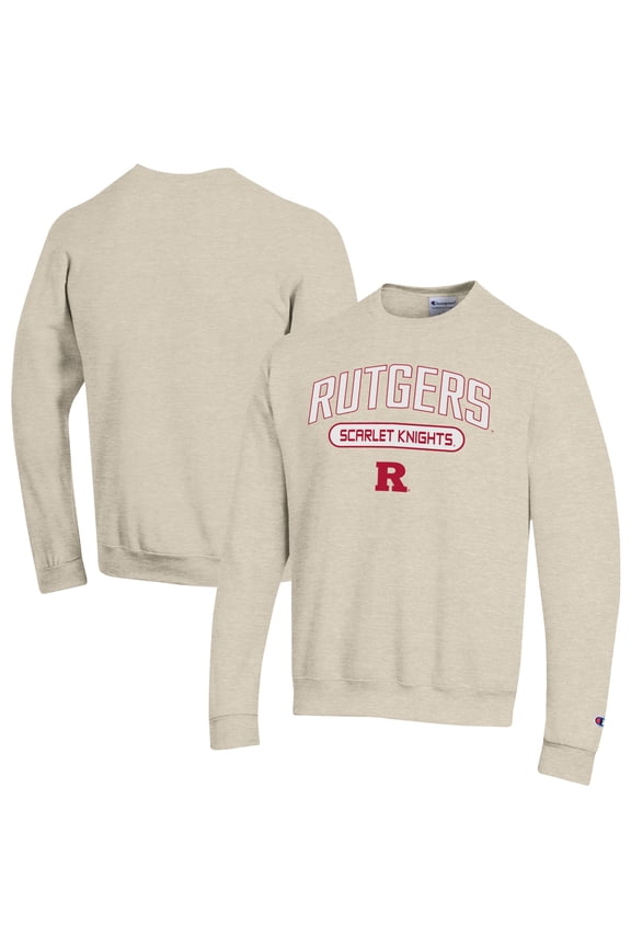 Men's Champion Heathered Oatmeal Rutgers Scarlet Knights Eco Powerblend Crewneck Sweatshirt