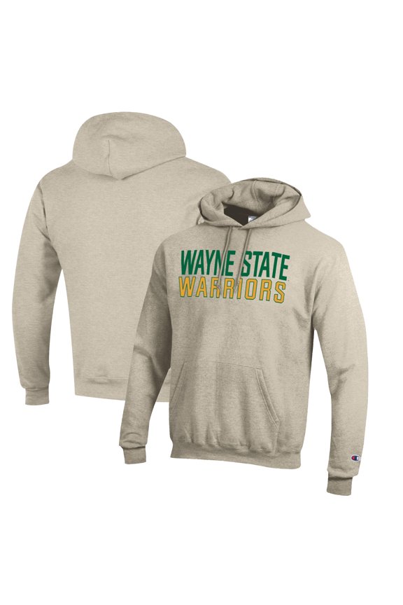 Men's Champion Heathered Oatmeal Wayne State Warriors Eco Powerblend Pullover Hoodie