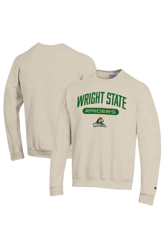 Men's Champion Heathered Oatmeal Wright State Raiders Eco Powerblend Crewneck Sweatshirt