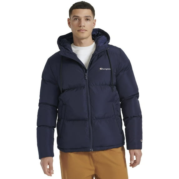 Men's Champion® Hooded Puffer Jacket Color: Navy Size: XL