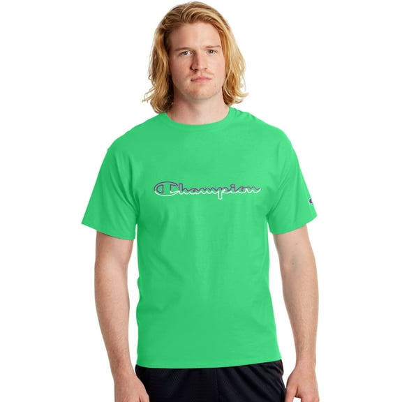 Men's Champion Jersey Tee, Split Script Logo Green Myth S