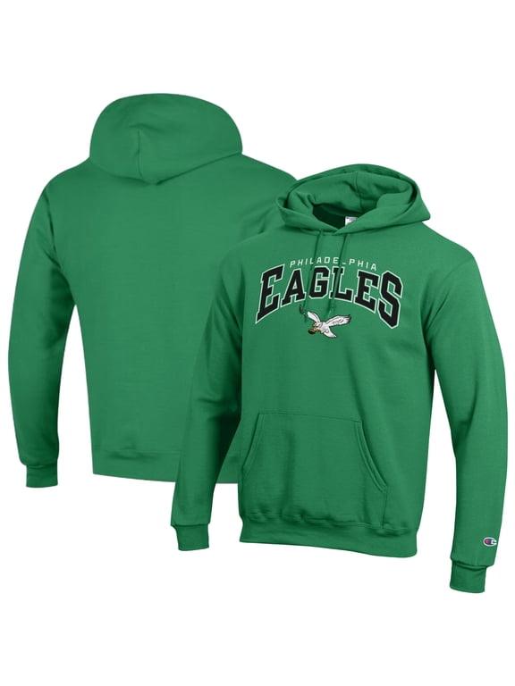 Men's Champion Kelly Green Philadelphia Eagles Powerblend Arch over Logo Hoodie