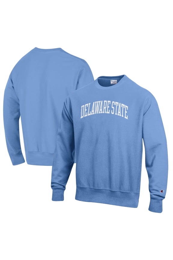 Men's Champion Light Blue Delaware State Hornets Reverse Weave Fleece Crewneck Sweatshirt