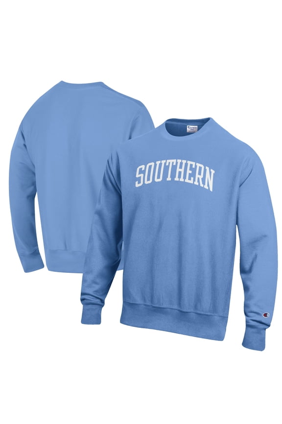 Men's Champion Light Blue Southern University Jaguars Reverse Weave Fleece Crewneck Sweatshirt