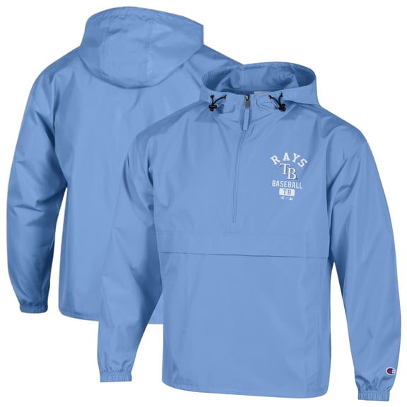 Men's Champion Light Blue Tampa Bay Rays Packable Windbreaker Half-Zip Jacket