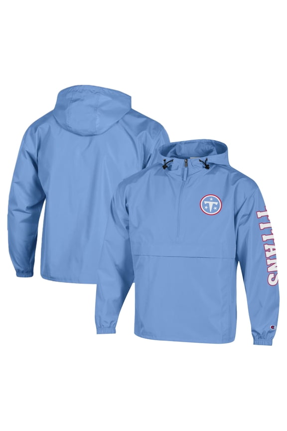 Men's Champion Light Blue Tennessee Titans Packable Hooded Windbreaker Half-Zip Jacket