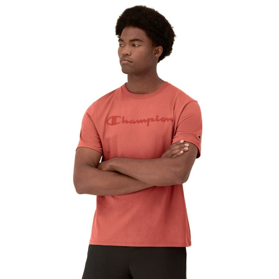 Men's Champion® Logo Tee Color: Picante Pink Size: L