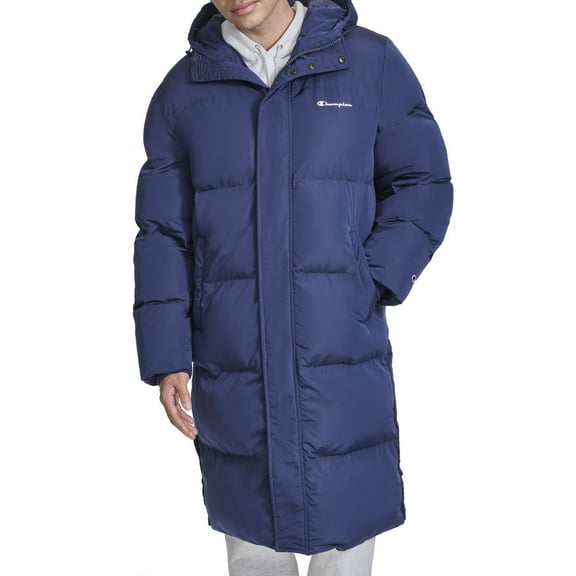 Men's Champion® Long Puffer With Hood Color: Navy Size: L