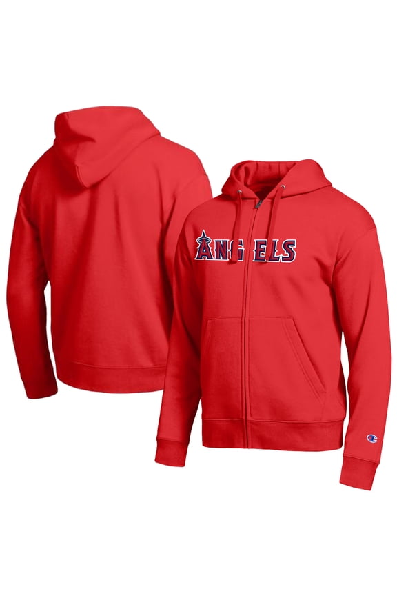 Men's Champion Los Angeles Angels Red All-Star Wordmark Full-Zip Hoodie