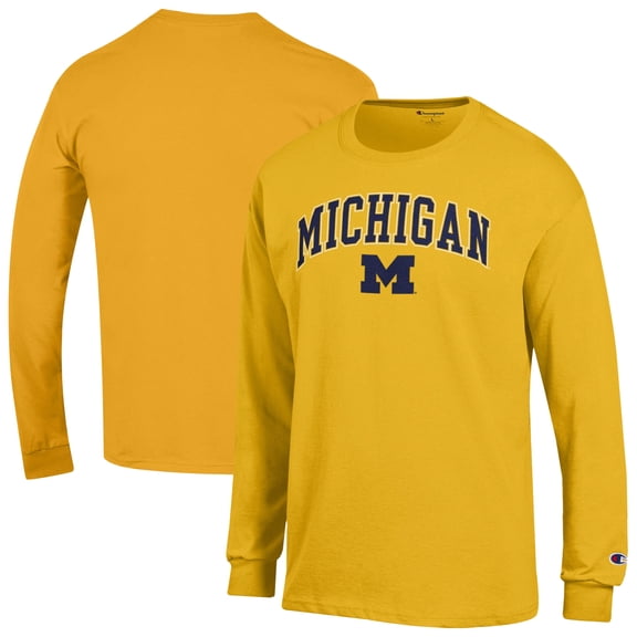 Men's-Champion  Maize Michigan Wolverines Arch Over Logo Long Sleeve T-Shirt