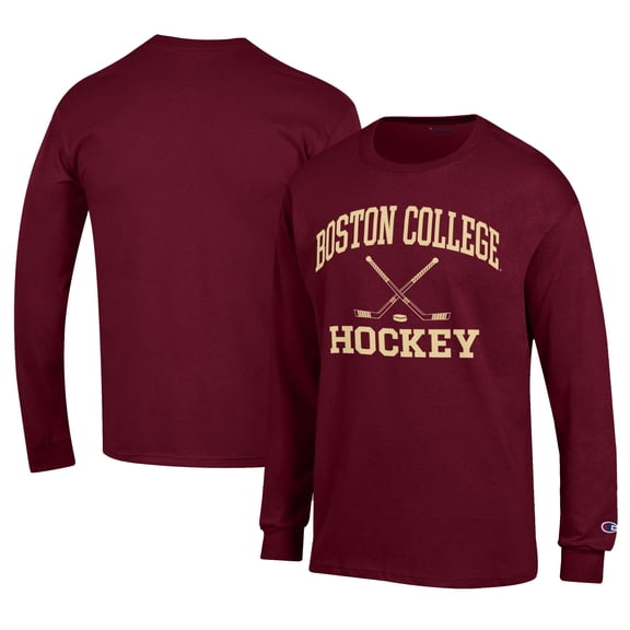Men's Champion  Maroon Boston College Eagles Icon Logo Hockey Jersey Long Sleeve T-Shirt