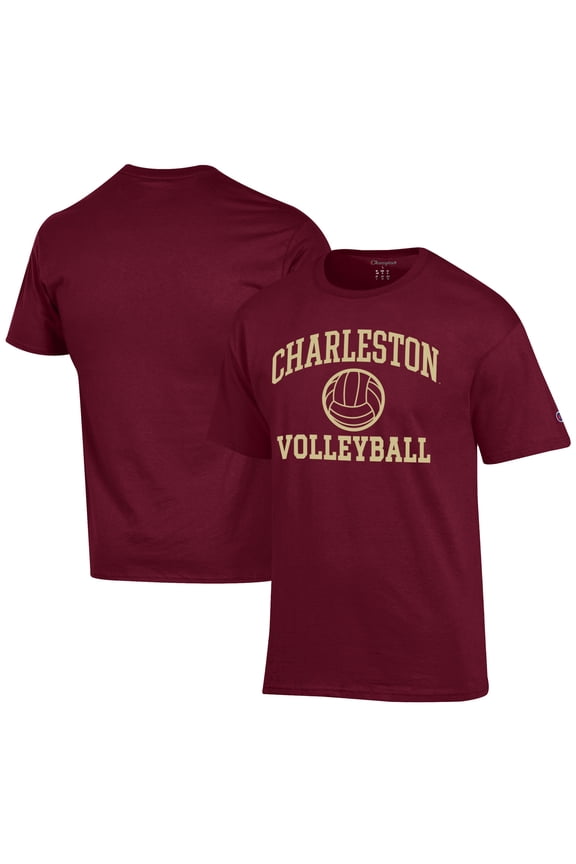 Men's Champion  Maroon Charleston Cougars Icon Logo Volleyball Jersey T-Shirt