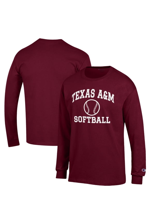 Men's Champion Maroon Texas A&M Aggies Softball Icon Long Sleeve T-Shirt