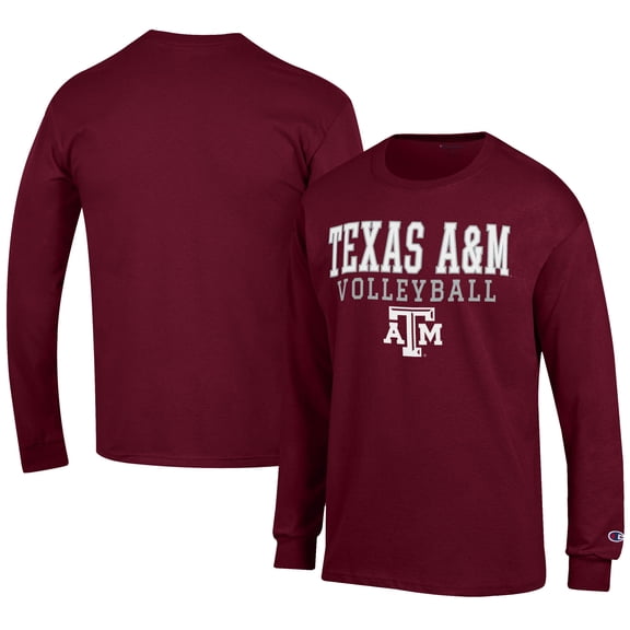 Men's Champion Maroon Texas A&M Aggies Volleyball Stack Long Sleeve T-Shirt