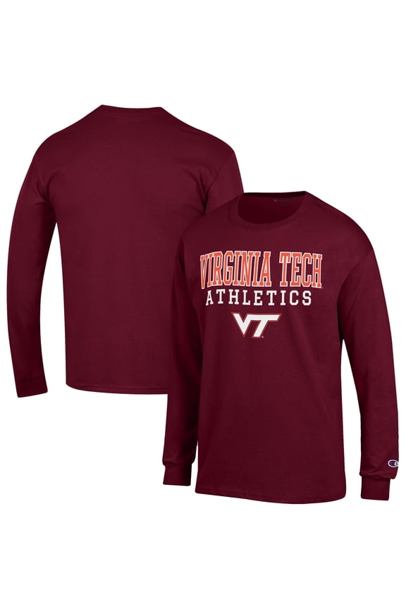 Men's Champion Maroon Virginia Tech Hokies Athletics Logo Stack Long Sleeve T-Shirt