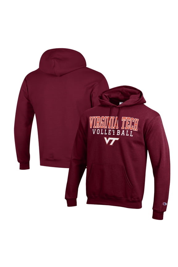Men's Champion Maroon Virginia Tech Hokies Stack Logo Volleyball Powerblend Pullover Hoodie