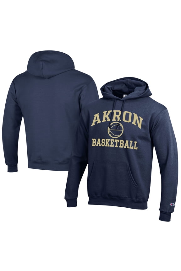 Men's Champion  Navy Akron Zips Icon Logo Basketball Eco Powerblend Pullover Hoodie