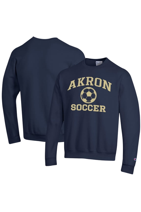 Men's Champion Navy Akron Zips Soccer Icon Powerblend Pullover Sweatshirt