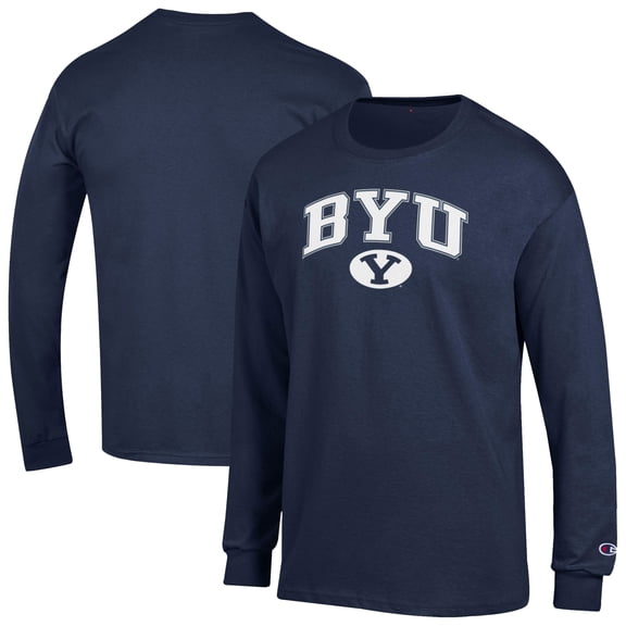Men's-Champion  Navy BYU Cougars Arch Over Logo Long Sleeve T-Shirt