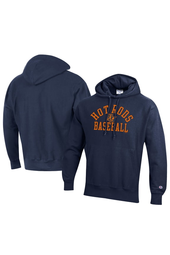Men's Champion Navy Bowling Green Hot Rods Baseball Reverse Weave Pullover Hoodie