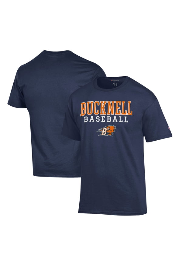 Men's Champion  Navy Bucknell Bison Stack Baseball T-Shirt