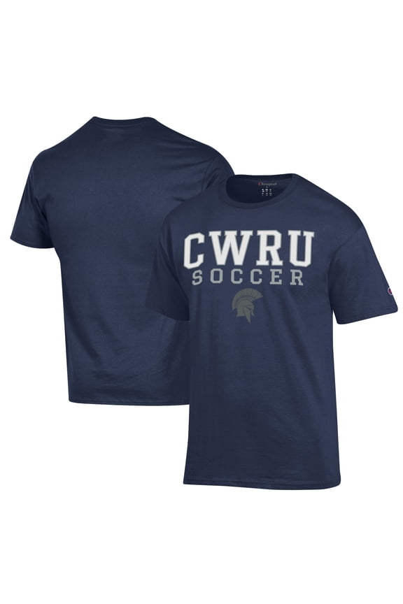 Men's Champion Navy Case Western Reserve Spartans Soccer Stack Logo Powerblend T-Shirt