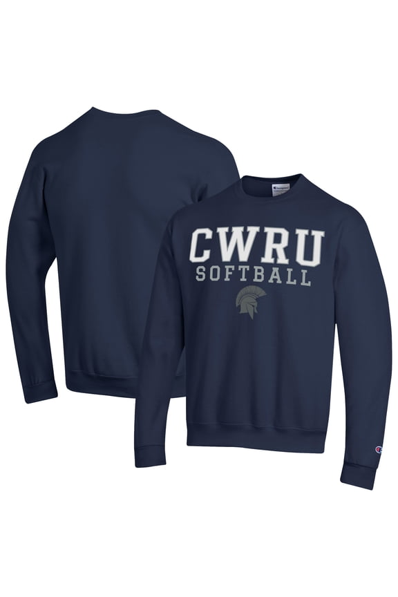 Men's Champion  Navy Case Western Reserve Spartans Stack Logo Softball Powerblend Pullover Sweatshirt